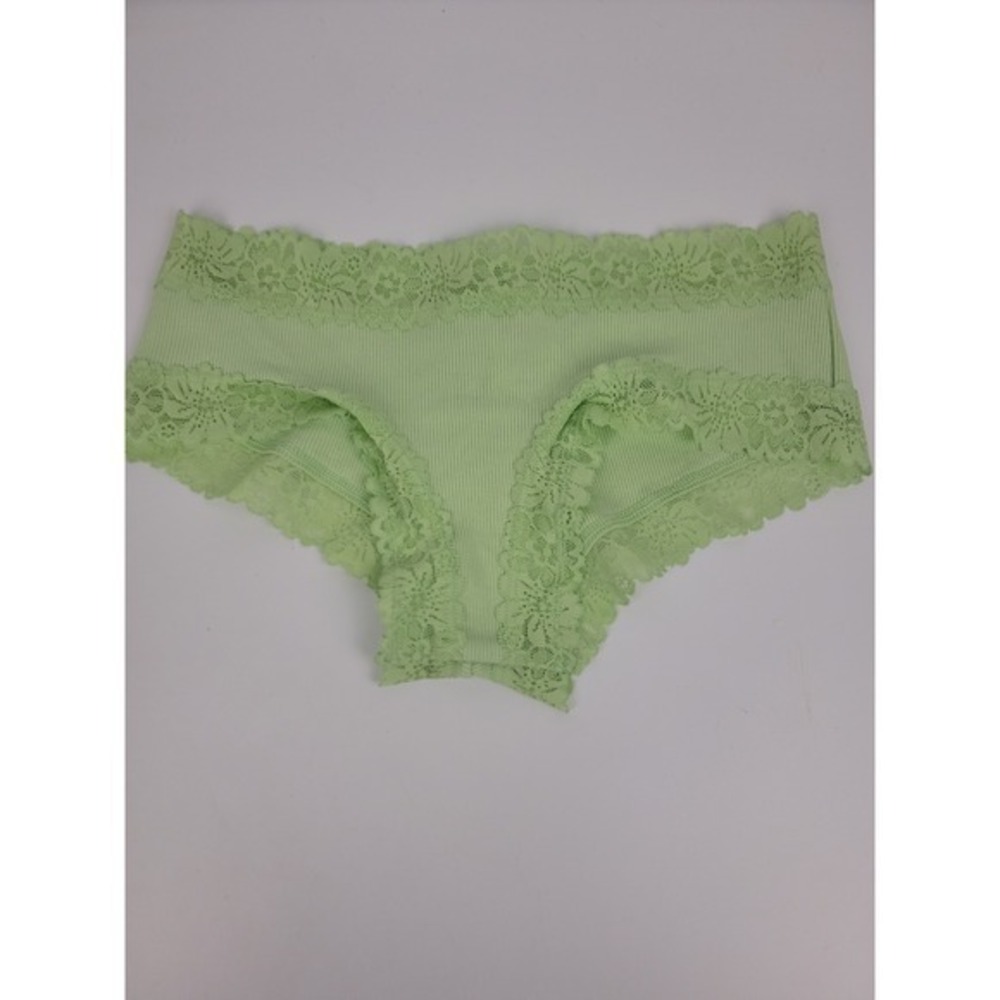 PINK Victoria's Secret Ribbed Lace Trim Cheeky Panty Mint Green XS NEW